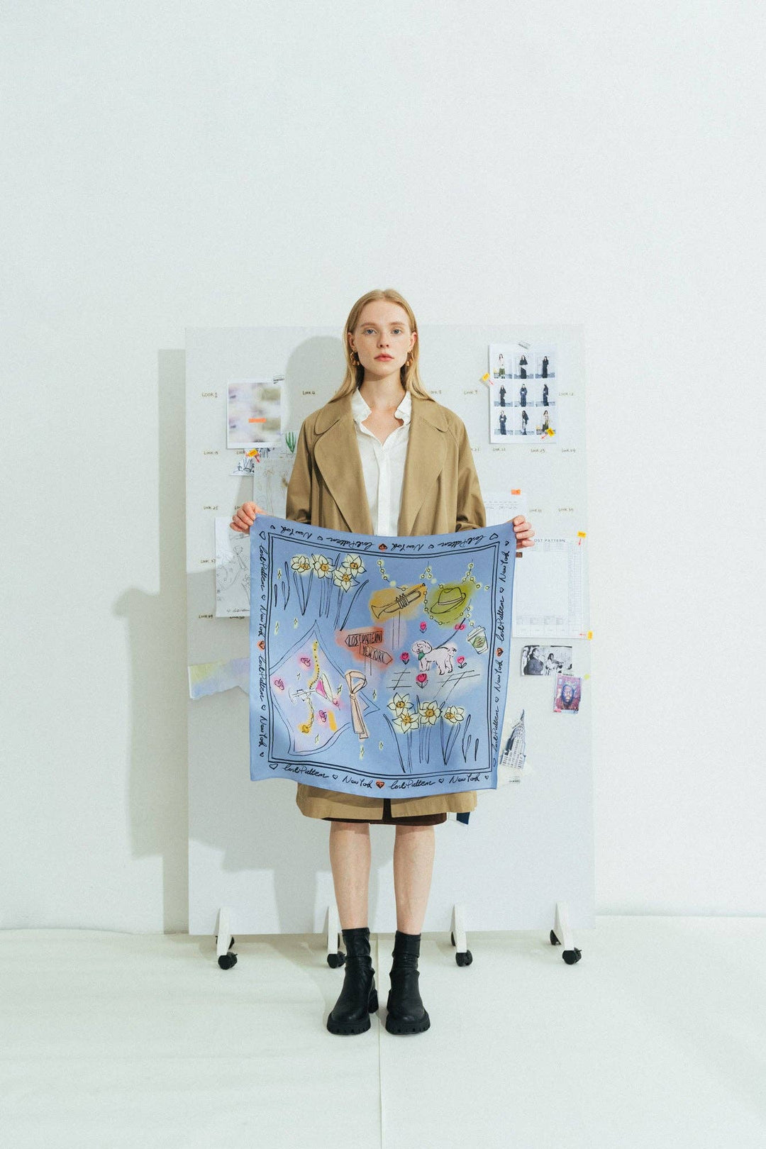 Lost Pattern NYC - "New York in Sketches" Silk Scarf - Blue