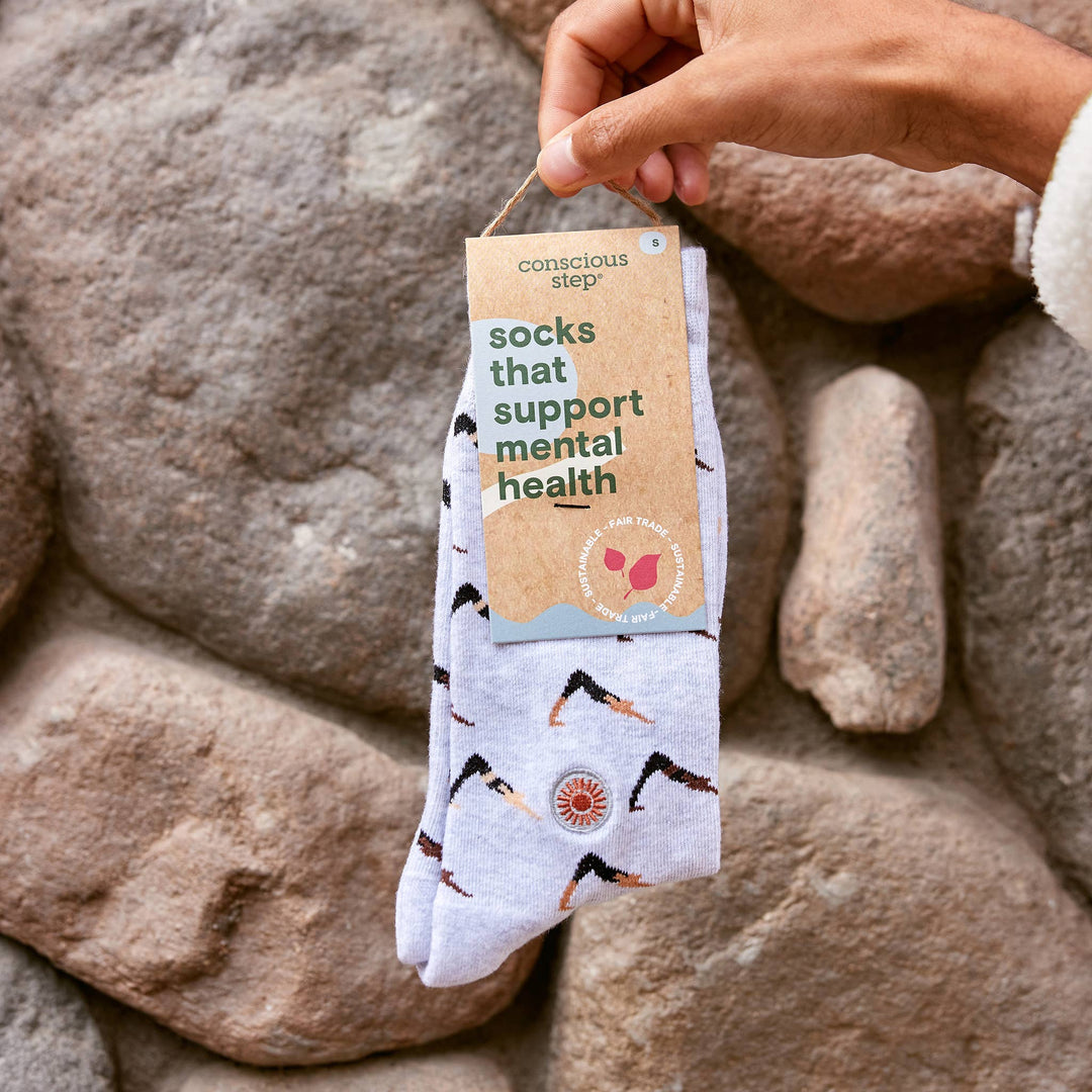 Conscious Step - Socks that Support Mental Health (Gray Yogis)