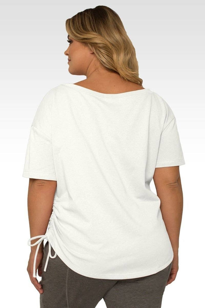 Standards & Practices - Plus Size Women's Boat Neck French Terry Cream Ruched Tee