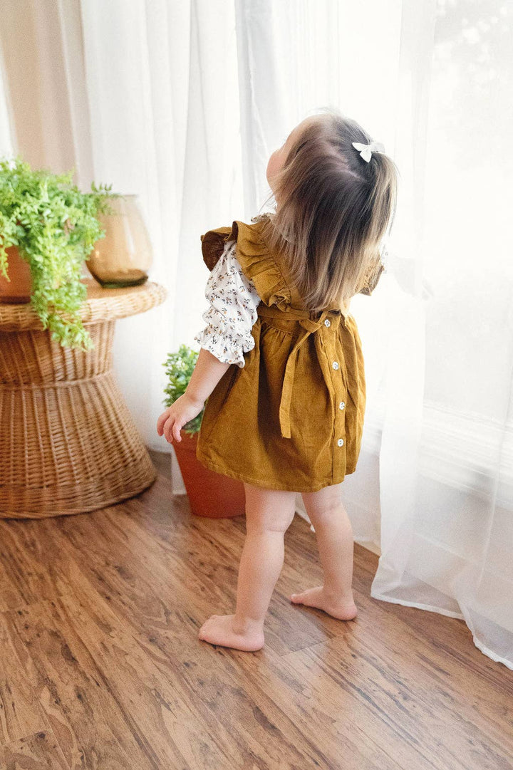 Corduroy Pinafore Baby Dress + Floral Shirt SET (Organic)- ON SALE