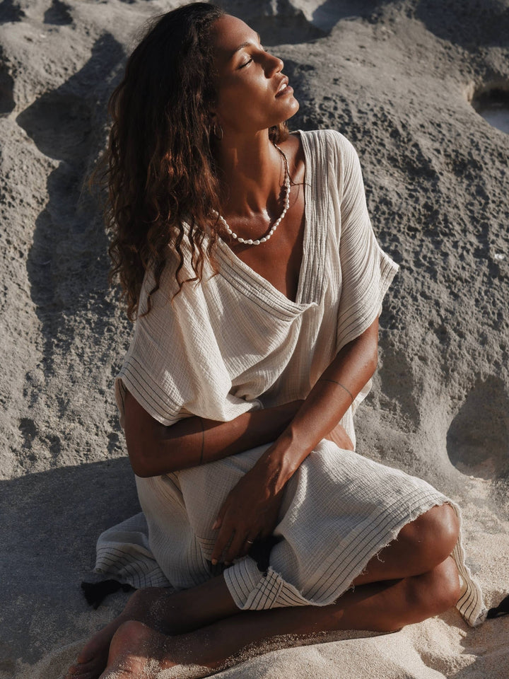 Ela Kaftan - Natural | 100% Turkish Organic Cotton Resortwea-ON SALE