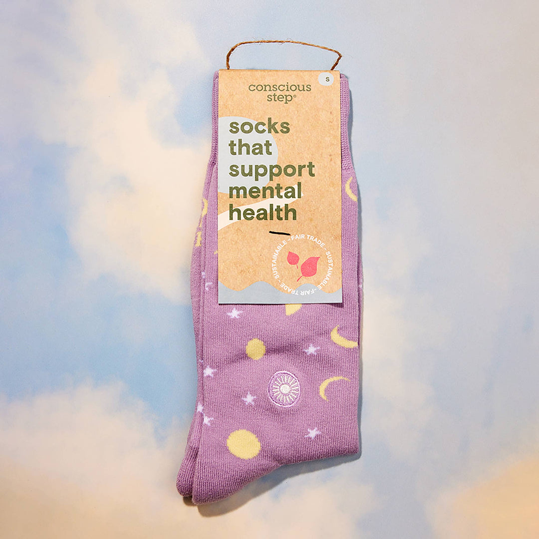 Conscious Step - Socks that Support Mental Health (Purple Moons)