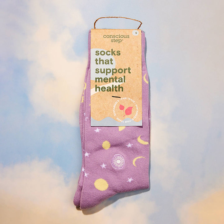 Conscious Step - Socks that Support Mental Health (Purple Moons)