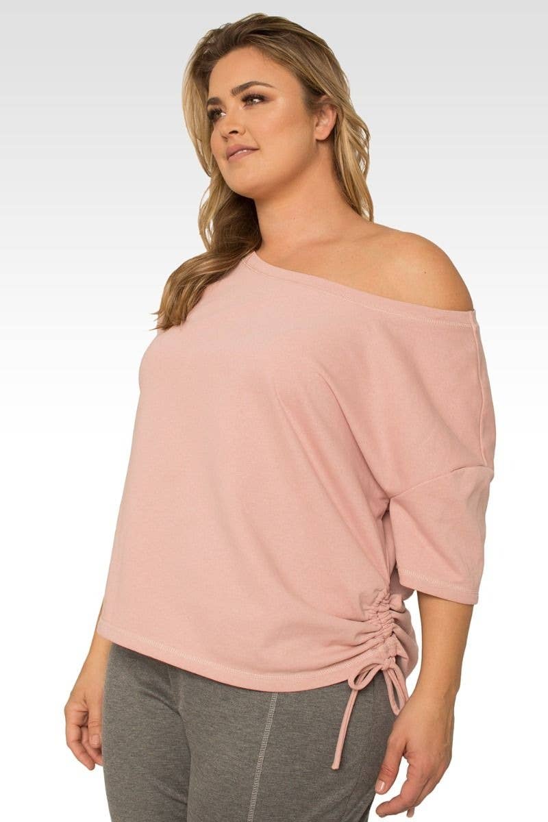 Standards & Practices - Plus Size Women's Boat Neck French Terry Mauve Ruched Tee