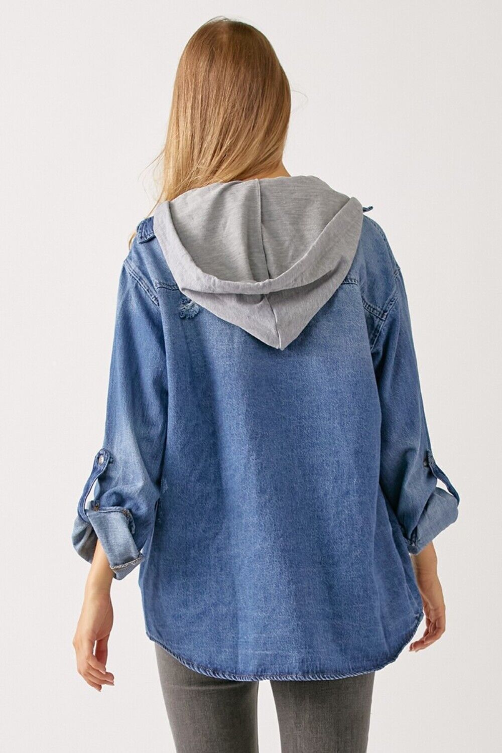 RISEN Zip Up Denim Hoodie with Pockets